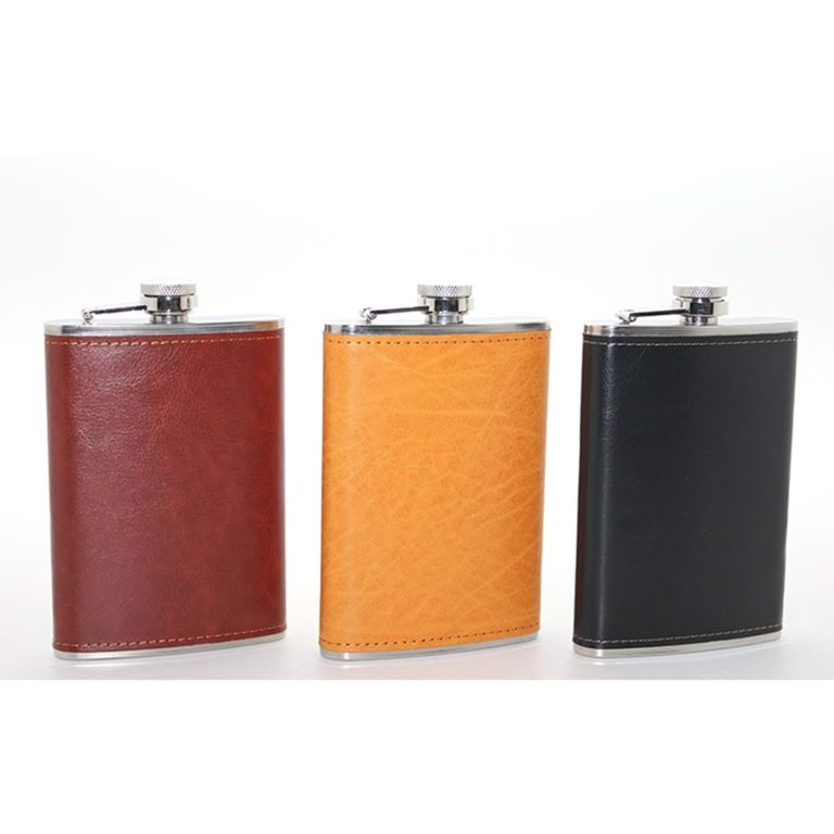 Paslanmaz Çelik Tekli 9 Oz Derili Matara Alk2662