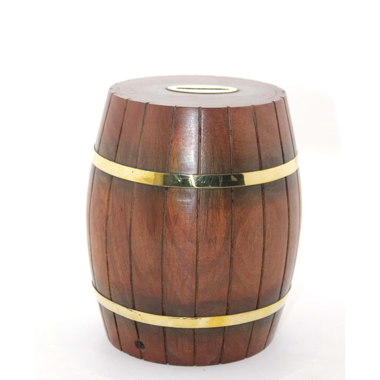 Pirinç Ahşap Fıçı Kumbara 18 Cm WB536